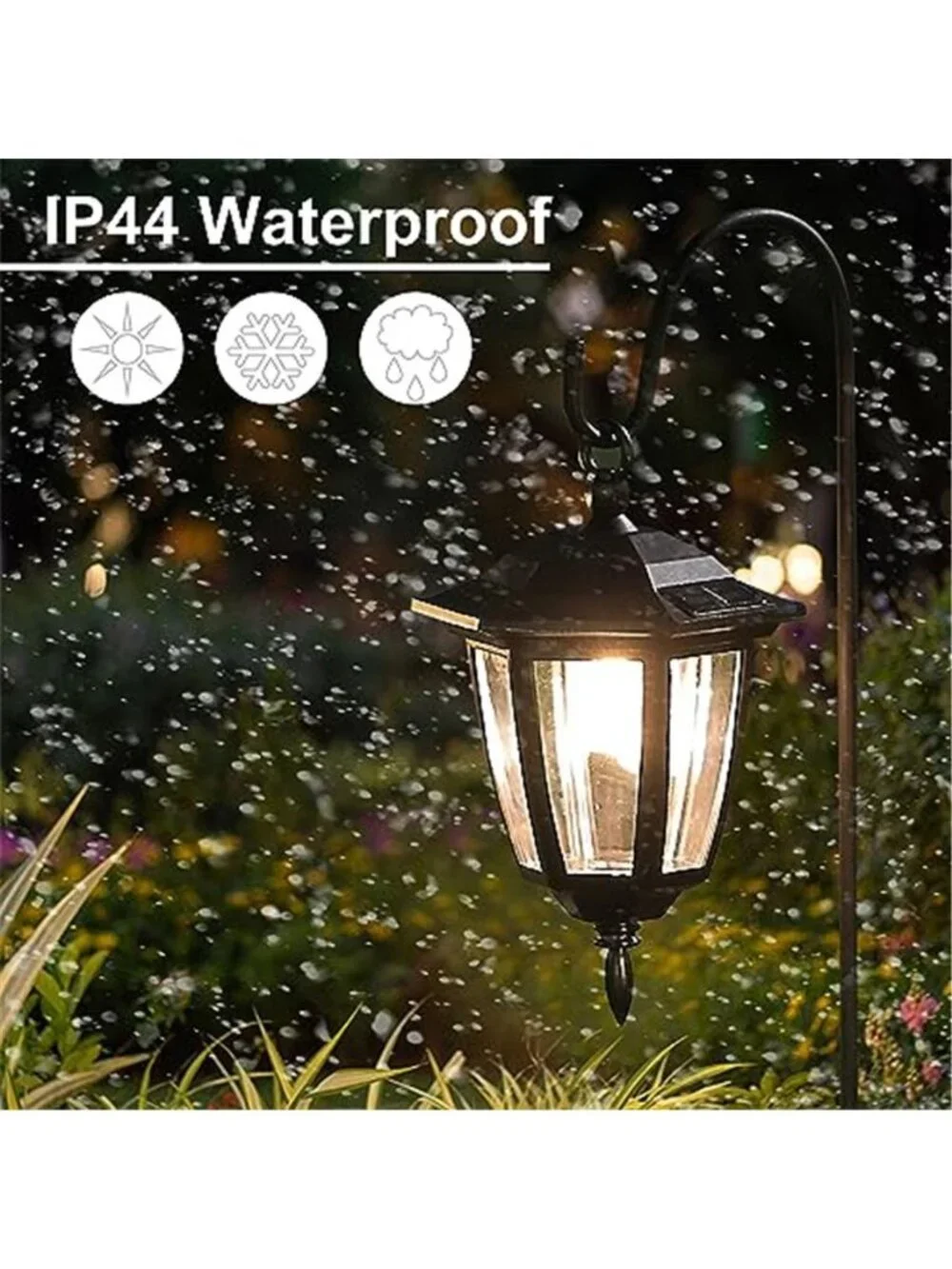 Solar Hanging Lantern Lights Outdoor Garden Shepherd Hook LED Yard Decor Set